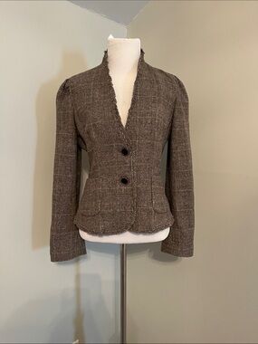 Banana Republic Brown Tweed Frayed-Edge Blazer